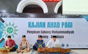 Dr H M Sholihin Fanani SAg MPSDM, Wakil Ketua Pimpinan Wilayah Muhammadiyah Jawa Timur saat Memberikan Kajian Tantangan Dakwah Era VUCA dan Post-Trust di PCM Wiyung (Ali/PWMU.CO)