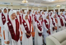 Suasana Peserta Imtihan ke-XII Dan Tasmi’ Tahfid ke-IV SD Muhammadiyah 15 Surabaya (SDM Limas) di Ruang BBPMP Jawa Timur (Ali/PWMU.CO)