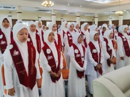 Suasana Peserta Imtihan ke-XII Dan Tasmi’ Tahfid ke-IV SD Muhammadiyah 15 Surabaya (SDM Limas) di Ruang BBPMP Jawa Timur (Ali/PWMU.CO)