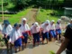 Para Murid SD Muhammadiyah 15 Surabaya menanam di Sawah Lembah Pandawa Pandaan Pasuruan. foto: ali shodiqin