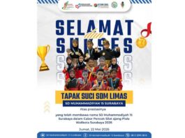 Atlet Tapak Suci SD Muhammadiyah 15 Surabaya (SDM Limas) yang meraih medali dalam Kejuaraan Nasional Piala Wali Kota Surabaya 2026. (Ali Shodiqin/Klikmu.co)